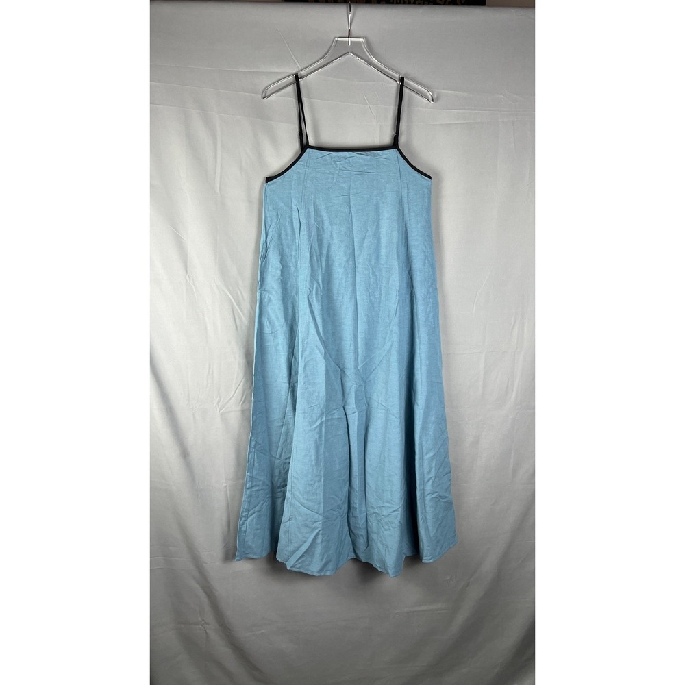 Senllen Maxi Dress Womens Small Blue Linen Blend Spaghetti Straps Minimalist